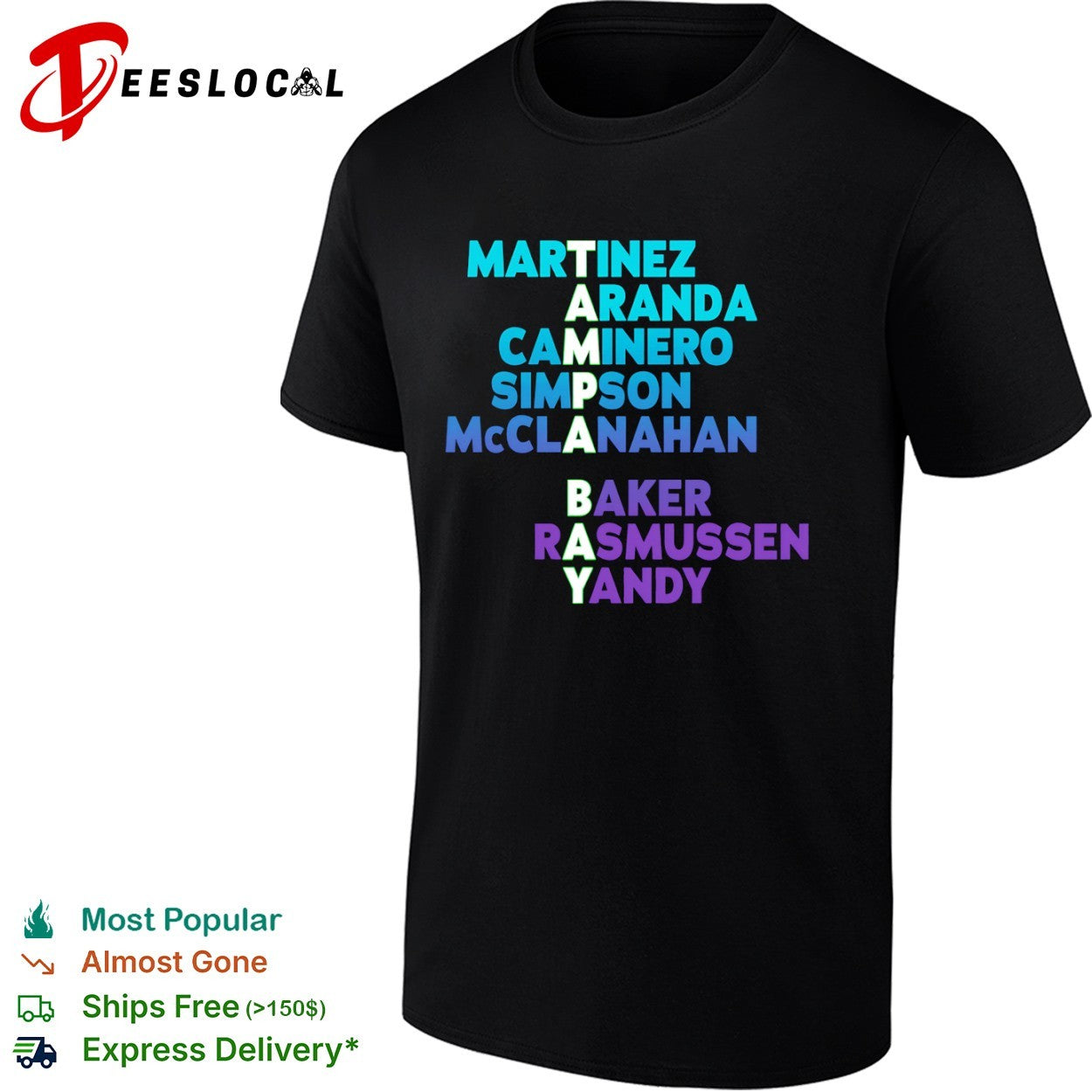 Tampa Bay Rays Roster Martinez Aranda Caminero Simpson McClanahan Baker Rasmussen Yandy shirt