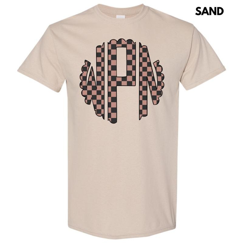 Tan Checker Monogram Gildan Short Sleeve T-Shirt 'NLB' Hoodie, Sweatshirt | RetroVerseTees.com
