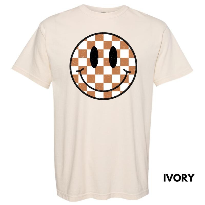Tan Checkered Happy Face Comfort Colors T-Shirt 'NLB' Hoodie, Sweatshirt | RetroVerseTees.com