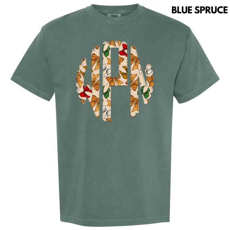 Tan Gingerbread Bow Monogram Comfort Colors T-Shirt 'NLB' Hoodie, Sweatshirt | RetroVerseTees.com