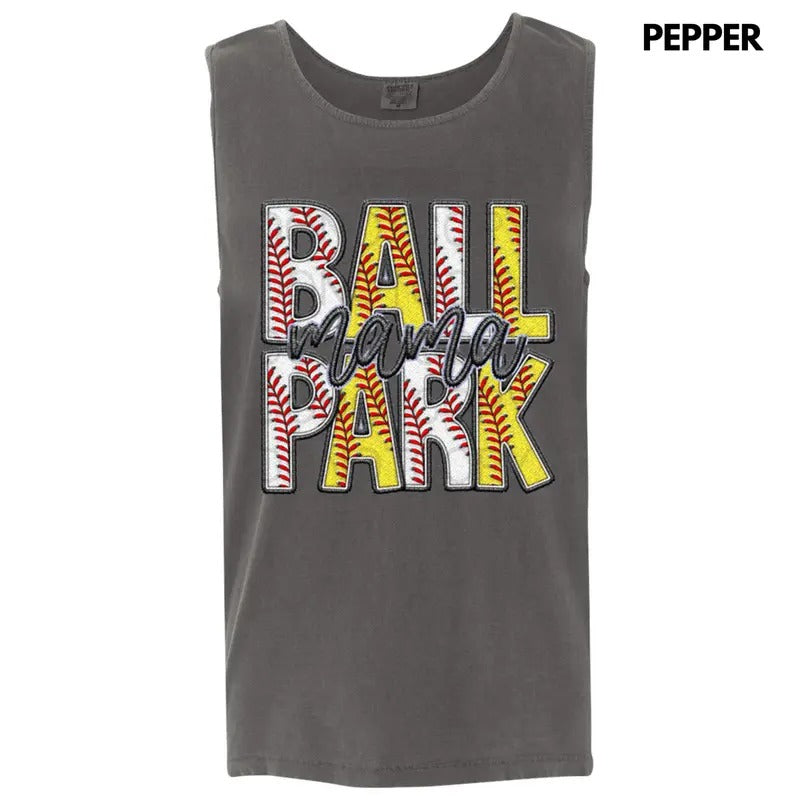 Tank Top - Ball Park Mama Faux Embroidery Comfort Colors Tank Top T-Shirts, Hoodie, Sweatshirt | RetroVerseTees.com