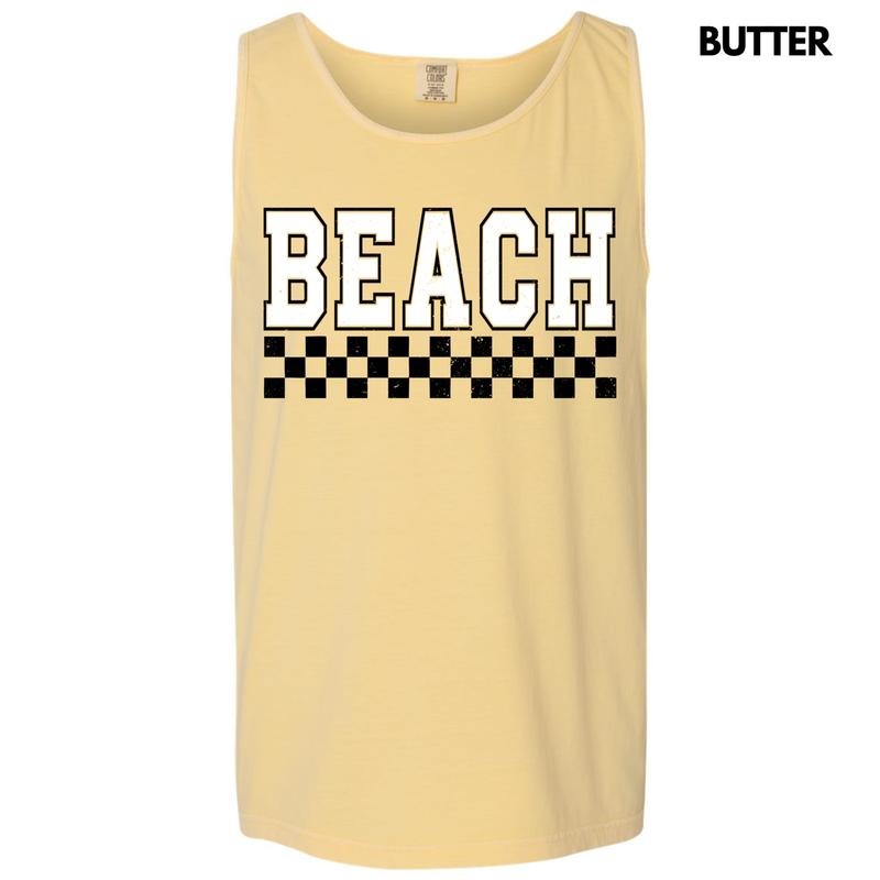 Tank Top - Beach Varsity Checkered Comfort Colors Tank Top 'NLB' T-Shirts, Hoodie, Sweatshirt | RetroVerseTees.com
