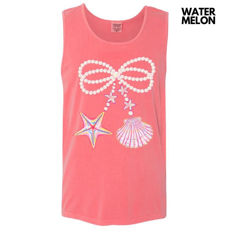 Tank Top - Big Seashell & Starfish Bow Comfort Colors Tank Top 'NLB' T-Shirts, Hoodie, Sweatshirt | RetroVerseTees.com