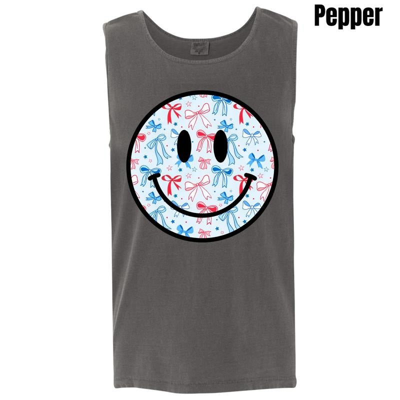 Tank Top - Blue Bows USA Happy Face Comfort Colors Tank Top 'NLB' T-Shirts, Hoodie, Sweatshirt | RetroVerseTees.com