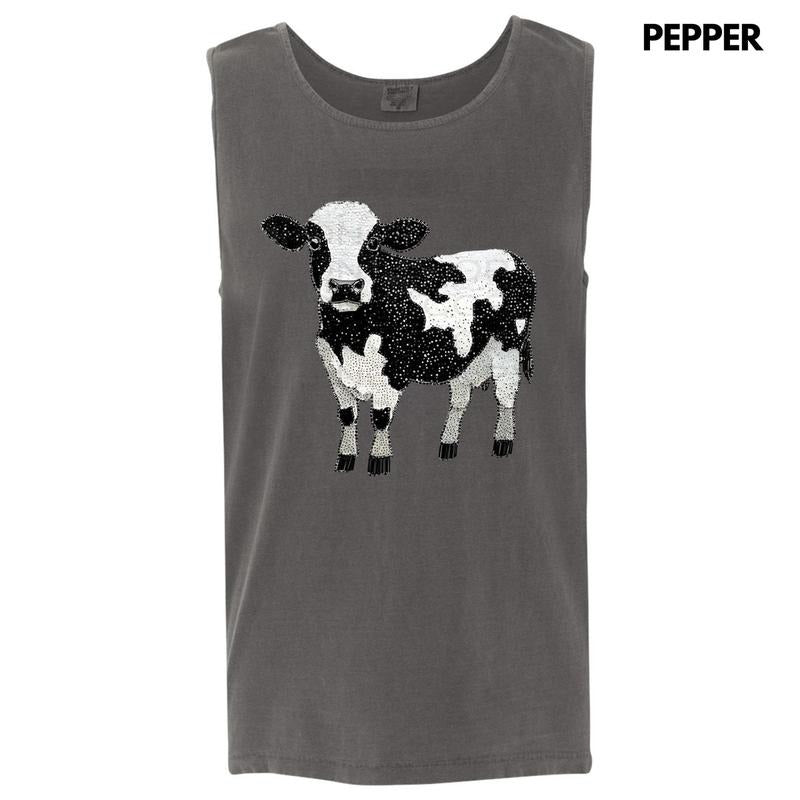 Tank Top - Cow Faux Rhinestone Comfort Colors Tank Top T-Shirts, Hoodie, Sweatshirt | RetroVerseTees.com