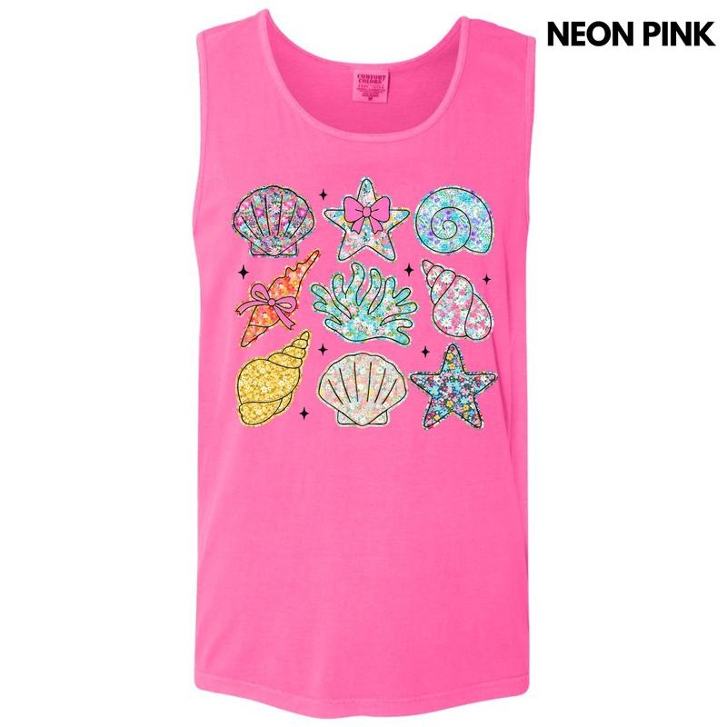 Tank Top - Ditzy Seashell Collage Comfort Colors Tank Top 'NLB' T-Shirts, Hoodie, Sweatshirt | RetroVerseTees.com