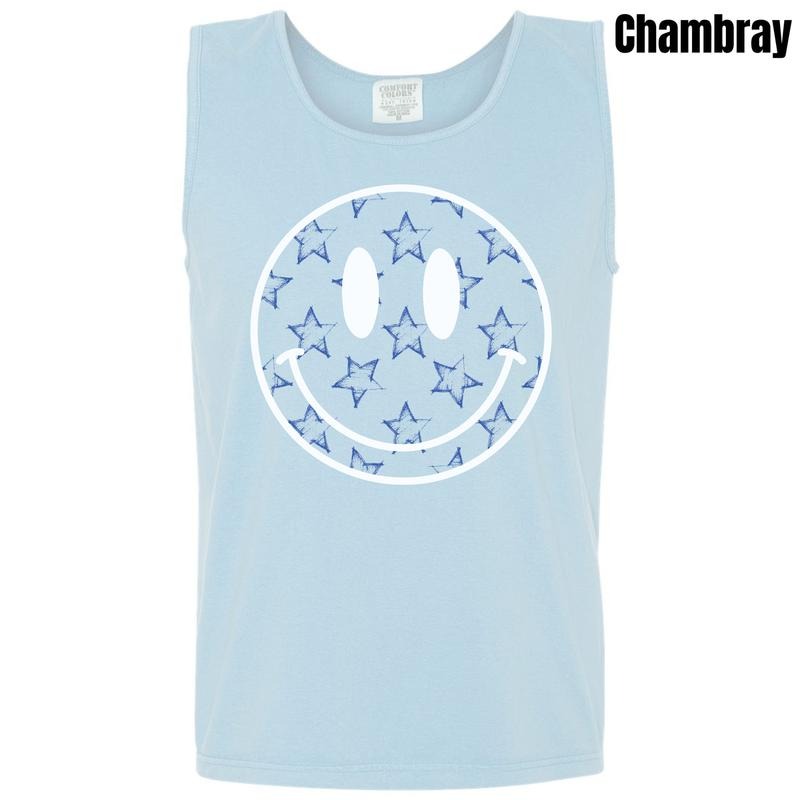 Tank Top - Faded Stars Happy Face Comfort Colors Tank Top 'NLB' T-Shirts, Hoodie, Sweatshirt | RetroVerseTees.com