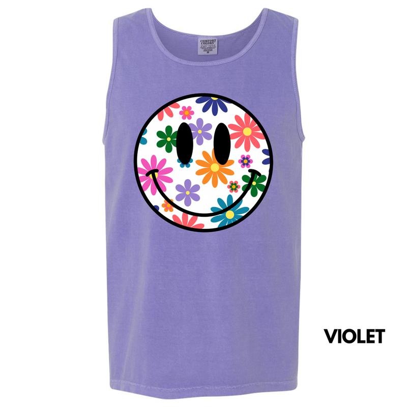 Tank Top - Feeling Floral Happy Face Comfort Colors Tank Top 'NLB' T-Shirts, Hoodie, Sweatshirt | RetroVerseTees.com