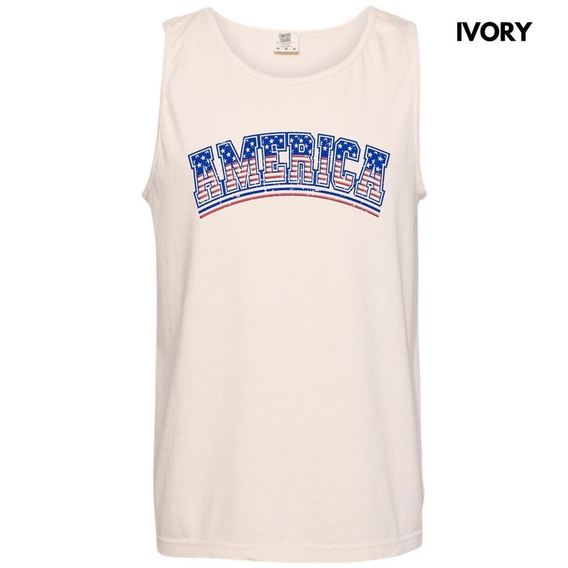 Tank Top - Flag America Puff Comfort Colors Tank Top T-Shirts, Hoodie, Sweatshirt | RetroVerseTees.com