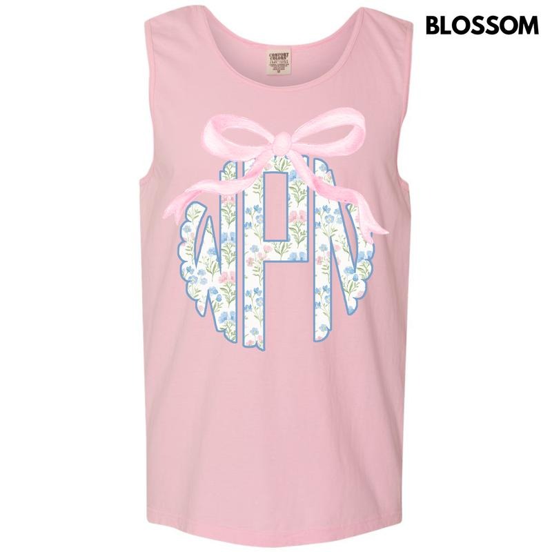 Tank Top - Grandmillennial Floral Monogram Comfort Colors Tank Top 'NLB' T-Shirts, Hoodie, Sweatshirt | RetroVerseTees.com