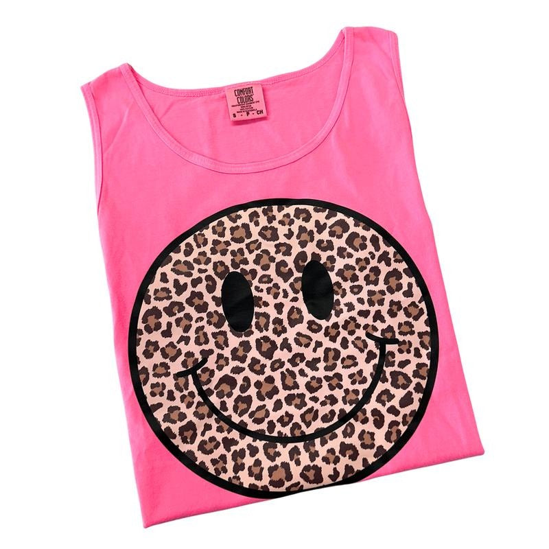 Tank Top - Leopard Happy Face Comfort Colors Tank Top 'NLB' T-Shirts, Hoodie, Sweatshirt | RetroVerseTees.com