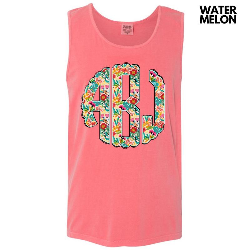 Tank Top - Paradise Floral Monogram Comfort Colors Tank Top 'NLB' T-Shirts, Hoodie, Sweatshirt | RetroVerseTees.com
