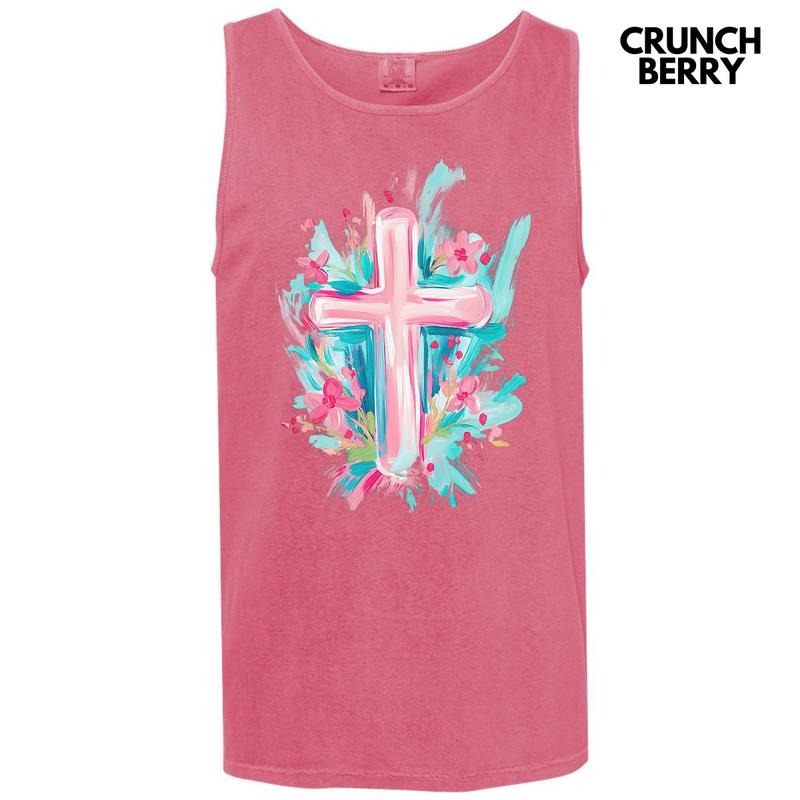 Tank Top - Pastel Brushstroke Cross Comfort Colors Tank Top 'NLB' T-Shirts, Hoodie, Sweatshirt | RetroVerseTees.com