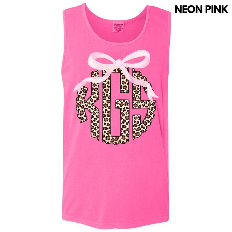 Tank Top - Pink Bow Cheetah Monogram Comfort Colors Tank Top 'NLB' T-Shirts, Hoodie, Sweatshirt | RetroVerseTees.com