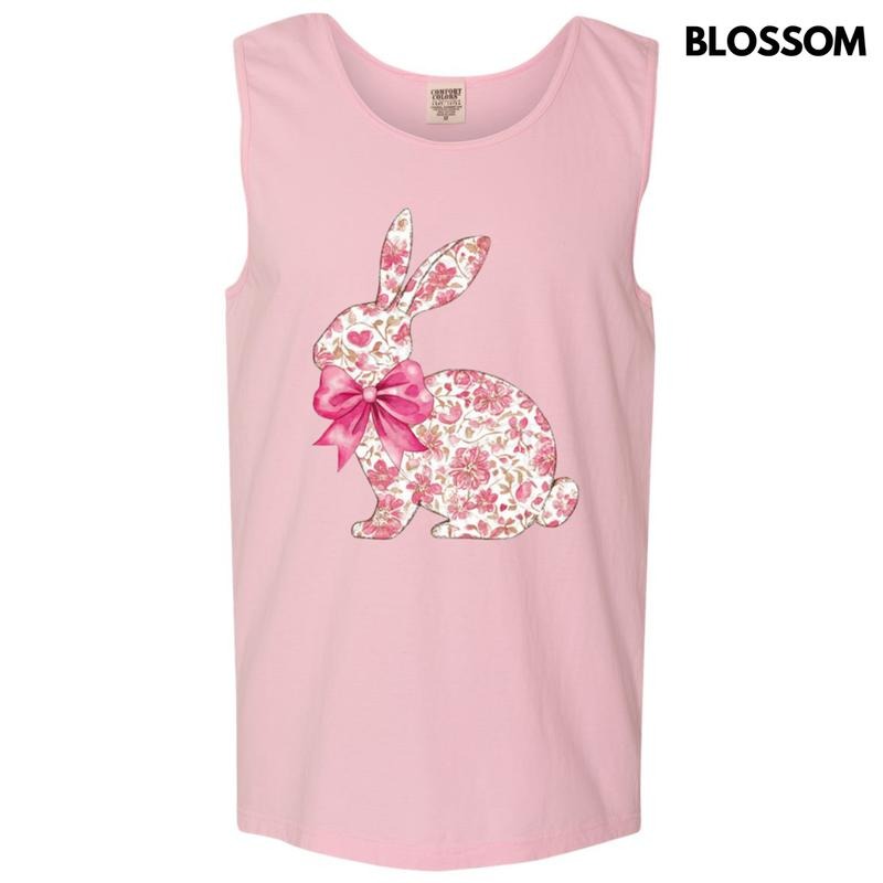 Tank Top - Pink Floral Easter Bunny Comfort Colors Tank Top T-Shirts, Hoodie, Sweatshirt | RetroVerseTees.com