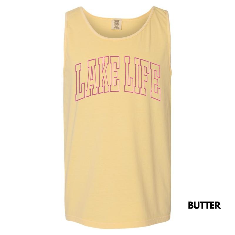 Tank Top - Pink Lake Life PUFF Comfort Colors Tank Top T-Shirts, Hoodie, Sweatshirt | RetroVerseTees.com