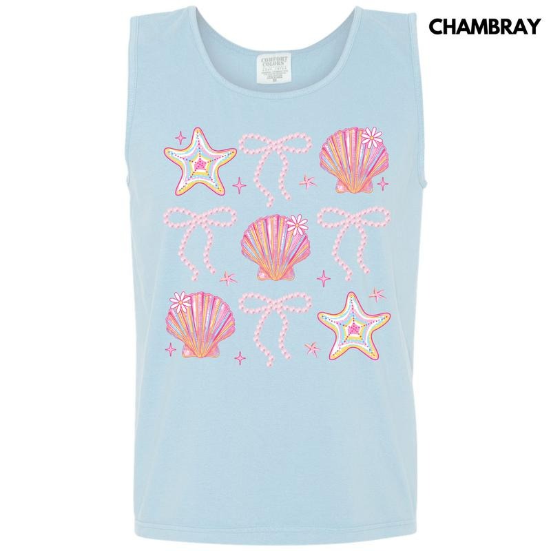 Tank Top - Shells & Stars Bow Collage Comfort Colors Tank Top 'NLB' T-Shirts, Hoodie, Sweatshirt | RetroVerseTees.com