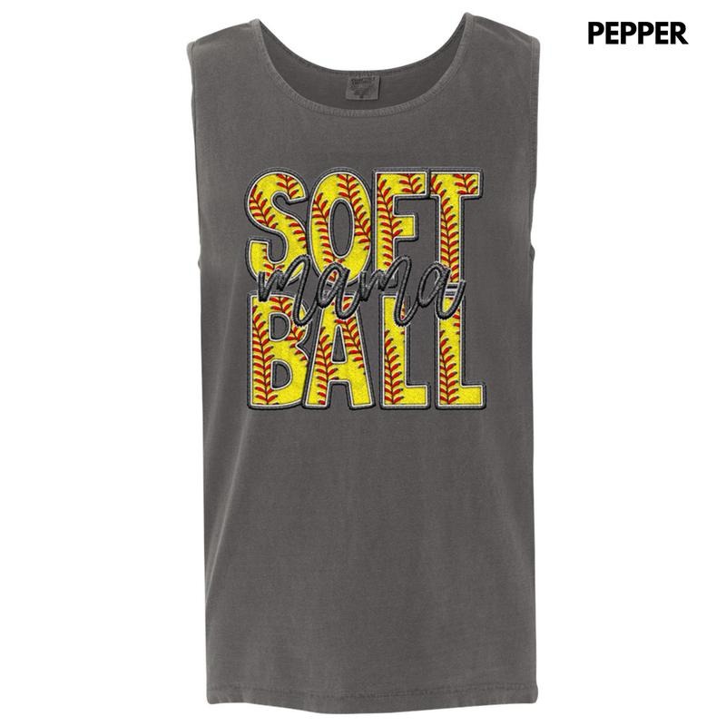 Tank Top - Softball Mama Faux Embroidery Comfort Colors Tank Top T-Shirts, Hoodie, Sweatshirt | RetroVerseTees.com