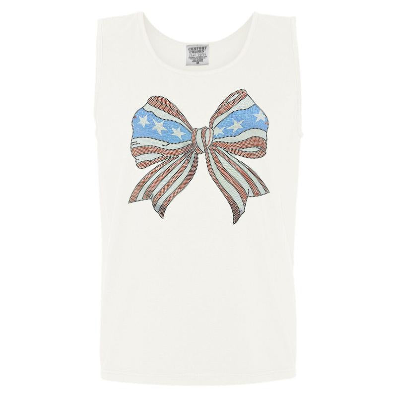 Tank Top - Spangled Patriotic Bow Comfort Colors Tank Top T-Shirts, Hoodie, Sweatshirt | RetroVerseTees.com