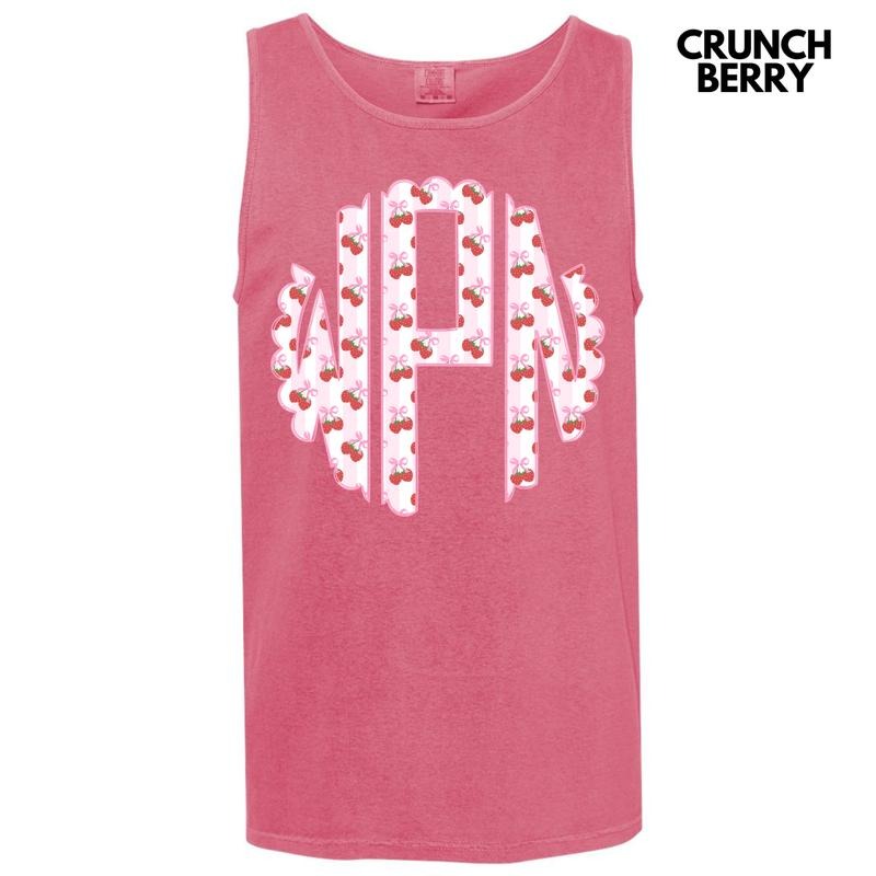 Tank Top - Strawberry Stripe Monogram Comfort Colors Tank Top 'NLB' T-Shirts, Hoodie, Sweatshirt | RetroVerseTees.com