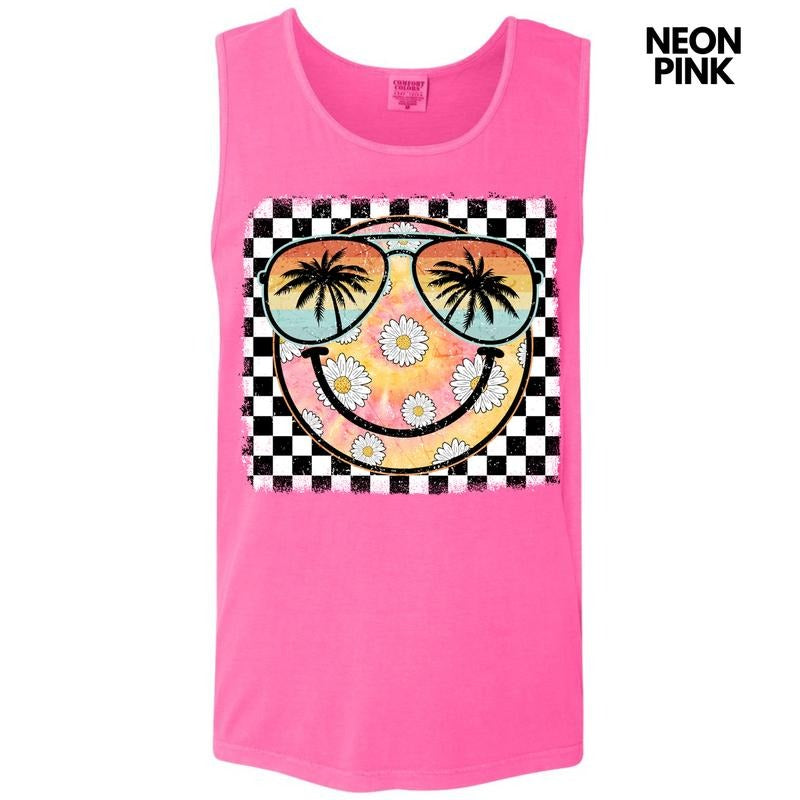 Tank Top - Summer Sunglasses Happy Face Comfort Colors Tank Top 'NLB' T-Shirts, Hoodie, Sweatshirt | RetroVerseTees.com