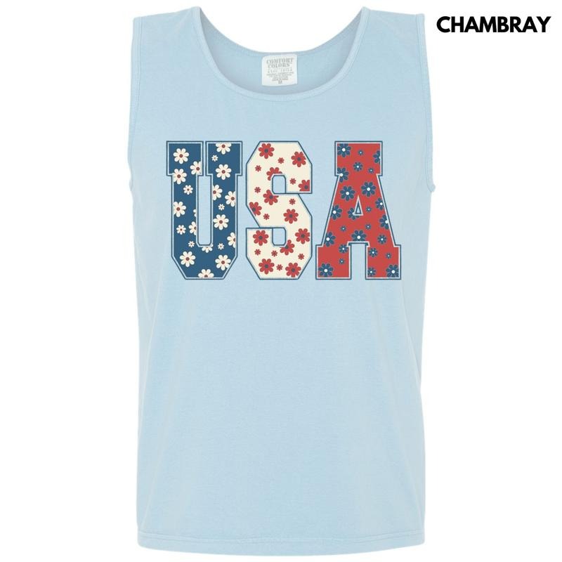 Tank Top - USA Flowers Comfort Colors Tank Top T-Shirts, Hoodie, Sweatshirt | RetroVerseTees.com