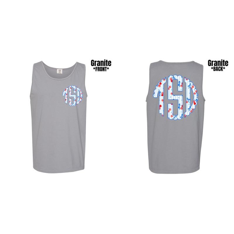 Tank Top -Double Cherry Stripe Monogram Comfort Colors Tank Top 'NLB' T-Shirts, Hoodie, Sweatshirt | RetroVerseTees.com
