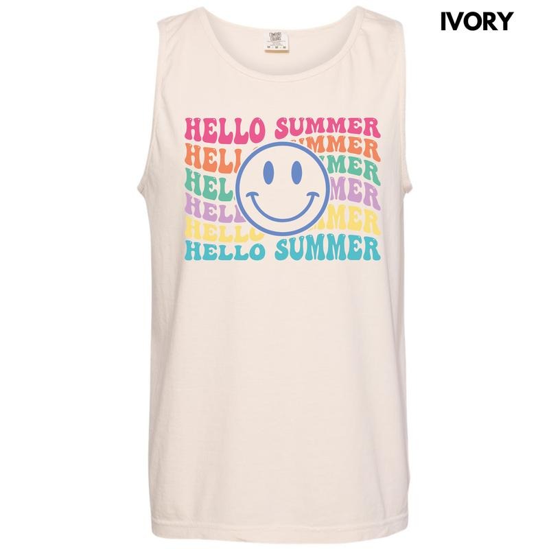Tank Top -Hello Summer Happy Face Comfort Colors Tank Top 'NLB' T-Shirts, Hoodie, Sweatshirt | RetroVerseTees.com