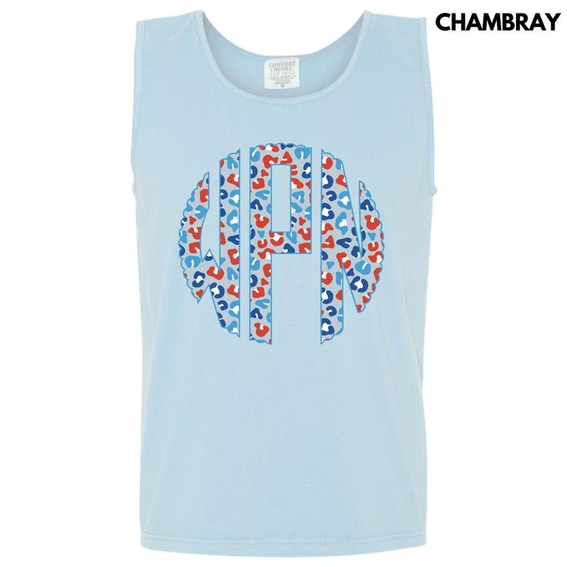 Tank Top -Patriotic Leopard Monogram Comfort Colors Tank Top 'NLB' T-Shirts, Hoodie, Sweatshirt | RetroVerseTees.com