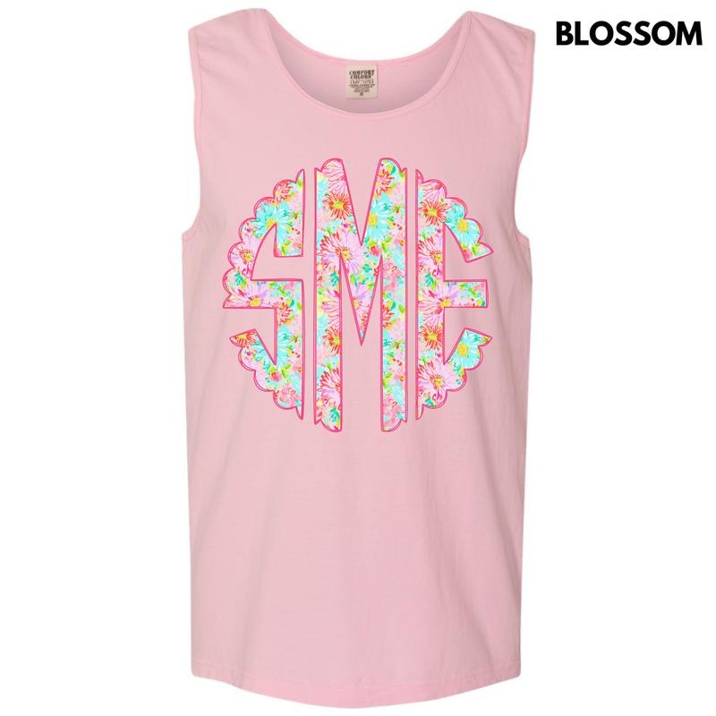 Tank Top -Pink Blossoms Monogram Comfort Colors Tank Top 'NLB' T-Shirts, Hoodie, Sweatshirt | RetroVerseTees.com