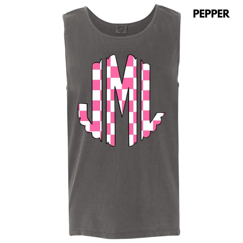 Tank Top -Pink Checker Monogram Comfort Colors Tank Top 'NLB' T-Shirts, Hoodie, Sweatshirt | RetroVerseTees.com