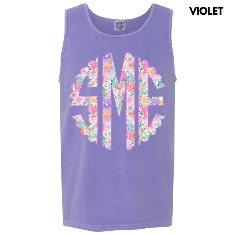 Tank Top -Purple Blossoms Monogram Comfort Colors Tank Top 'NLB' T-Shirts, Hoodie, Sweatshirt | RetroVerseTees.com