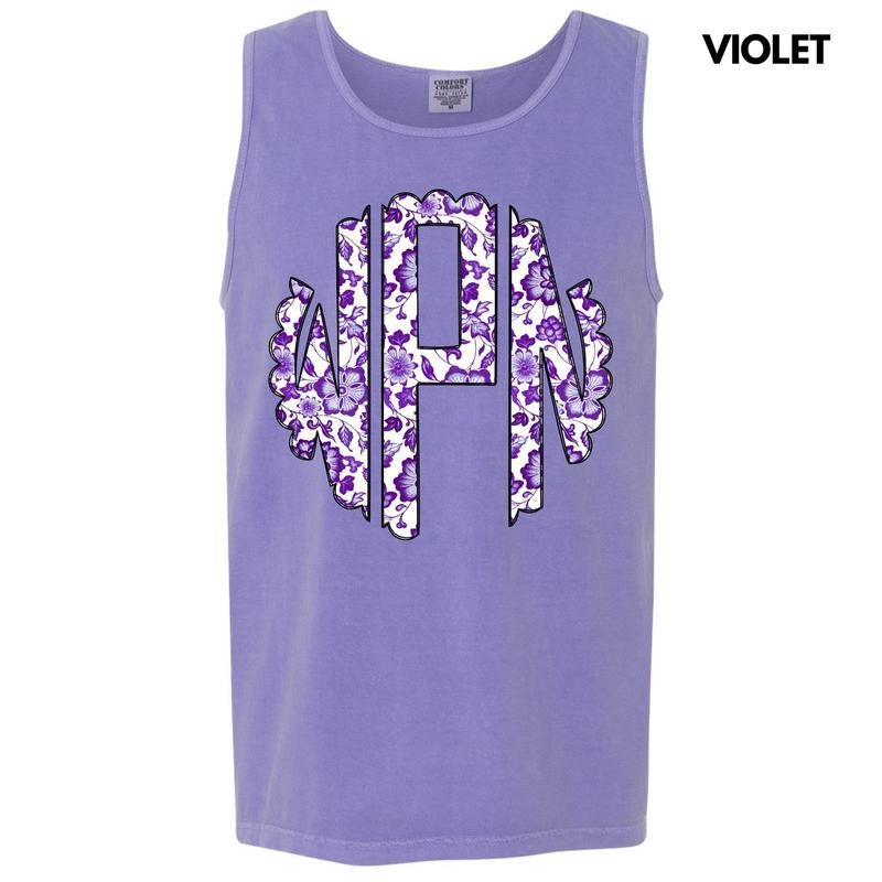 Tank Top -Purple Floral Monogram Comfort Colors Tank Top 'NLB' T-Shirts, Hoodie, Sweatshirt | RetroVerseTees.com