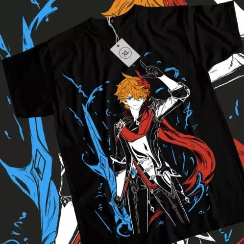 Tartaglia Genshin Impact T-shirt Anime Girl Kawaii Gift Black Shirt Tee All Size Hoodie, Sweatshirt | RetroVerseTees.com