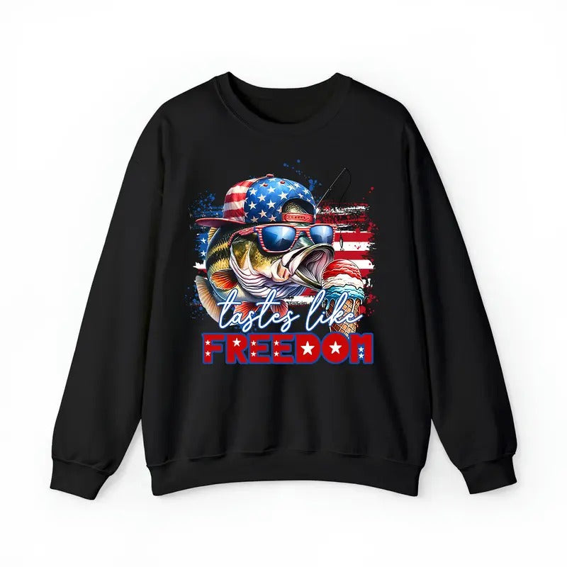 Tastes Like Freedom Sweatshirt, 4th of July Sweatshirt, Bass Fishing Sublimation Sweatshirt, 4th of July Bass Fishing Shirt, Fourth of July Sweatshirt