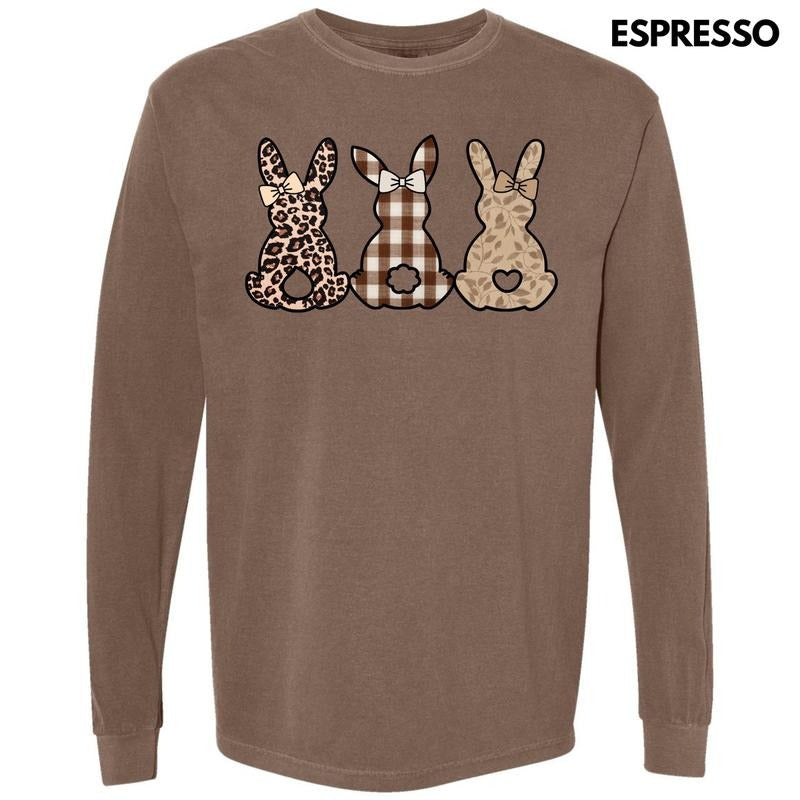 Taupe Pattern Bunnies Long Sleeve Comfort Colors T-Shirt 'NLB' Hoodie, Sweatshirt | RetroVerseTees.com
