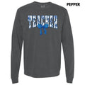 Teacher  Blue Florals Long Sleeve Comfort Colors T-Shirt 'NLB' Hoodie, Sweatshirt | RetroVerseTees.com