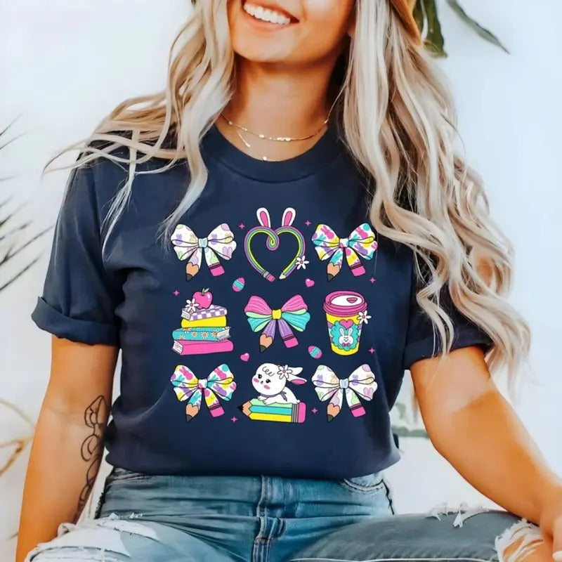 Teacher Easter Shirt, Coquette Teacher Shirt, Easter Day Shirt, Easter Teacher Gift, Gift For Teacher, Bunny Teacher...