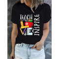 Teacher Letter Print Short Sleeve T-shirts, Crew Neck Casual Top for Summer & Spring, Women'WB shield Clothing style 02...