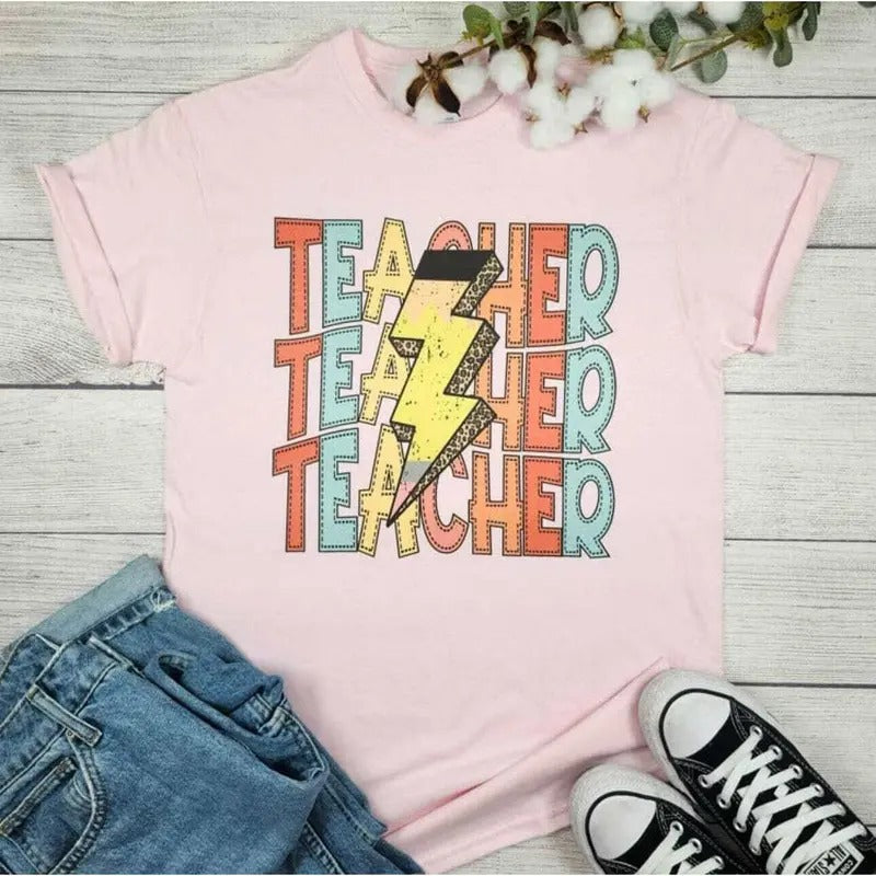 Teacher Lightning Pencil Graphic Tee Hoodie, Sweatshirt | RetroVerseTees.com