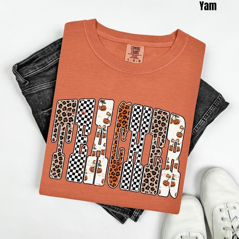 Teacher Pumpkin Pattern Comfort Colors T-Shirt 'NLB' Hoodie, Sweatshirt | RetroVerseTees.com