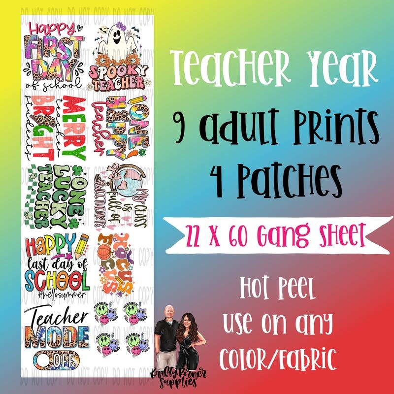 Teacher Year Round DTF Transfer Gang Sheet, 22 x 60 T-Shirts, Hoodie, Sweatshirt | RetroVerseTees.com