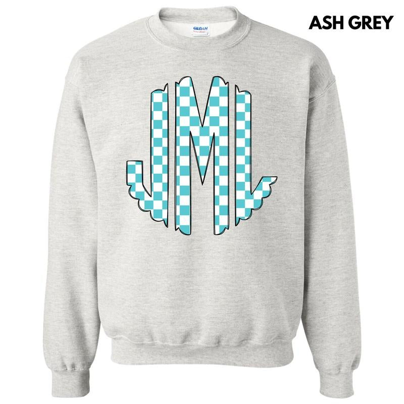 Teal Checker Monogram Sweatshirt 'NLB' T-Shirts, Hoodie | RetroVerseTees.com