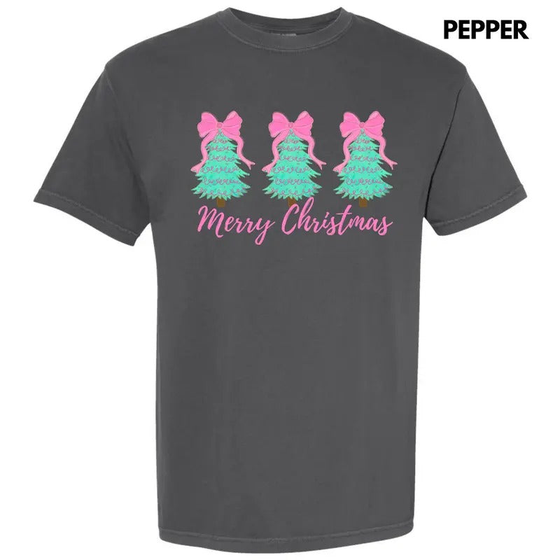 Teal Triple Tree Merry Christmas Comfort Colors T-Shirt 'NLB' Hoodie, Sweatshirt | RetroVerseTees.com