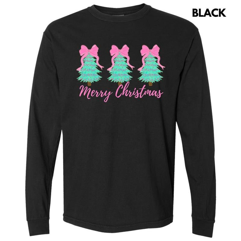 Teal Triple Trees Merry Christmas Long Sleeve Comfort Colors T-Shirt 'NLB' Hoodie, Sweatshirt | RetroVerseTees.com