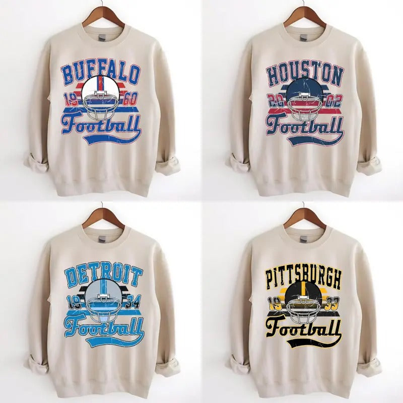 Teams Football Sweatshirt, Vintage Style Sand Sweatshirt  Unisex Women Men Shirt, Gift For Fan, Classic Cotton Menswear...