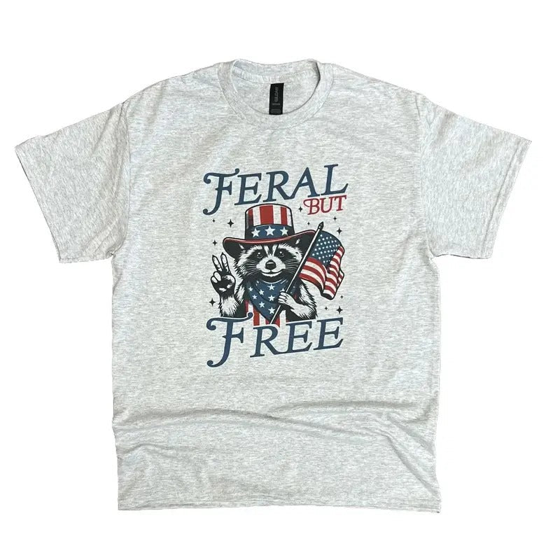 Feral But Free Sweatshirt or Tee - Unisex Sweatshirt / Tee - Raccoon Sweatshirt or Tee Cotton Hoodie | RetroVerseTees.com