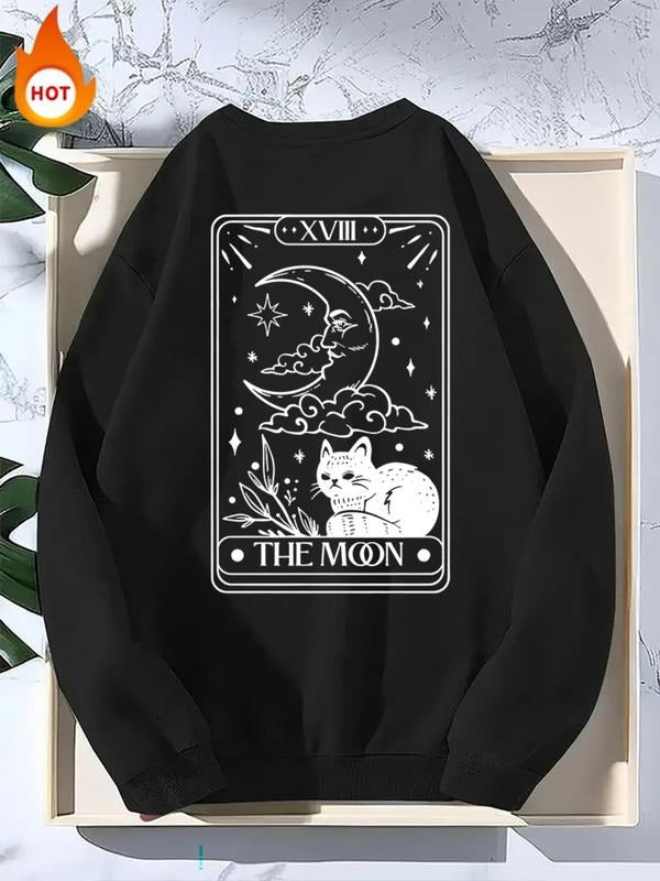 Teen Boy'WB shield Letter & Moon Print Round Neck Sweatshirt, Casual Long Sleeve Crew Neck Pullover for Fall & Winter,...
