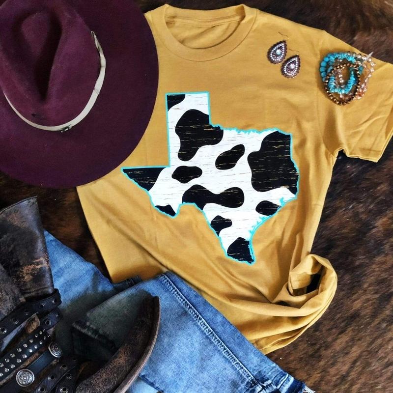 Texas Cow Pattern Graphic Tee Hoodie, Sweatshirt | RetroVerseTees.com