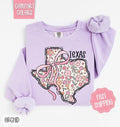 Texas Floral Bow Comfort Colors Sweatshirt, Cute Trendy State Coquette Pullover T-Shirts, Hoodie | RetroVerseTees.com